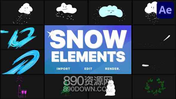25个卡通天气元素云朵下雪刮风风MG动画素材AE脚本