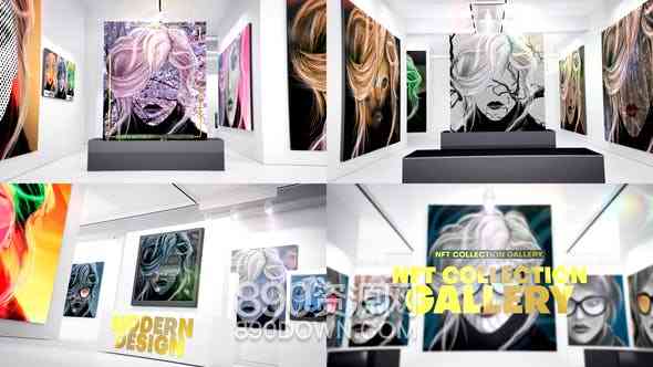 AE模板绘画作品艺术画廊展览厅NFT照片墙