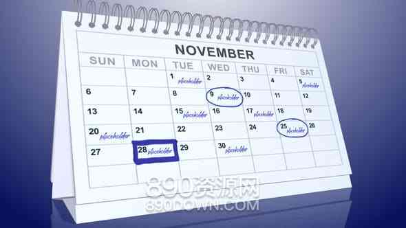 AE模板3D日历标记动画vlog年度日期计划
