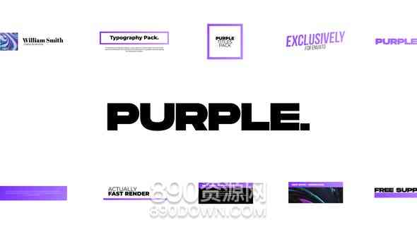 AE模板14个紫色文字标题排版文本动画字幕包