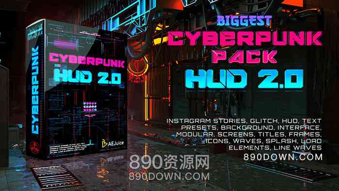 AE/PR模板赛博朋克HUD元素文字标题动画+视频素材Cyberpunk HUD V2