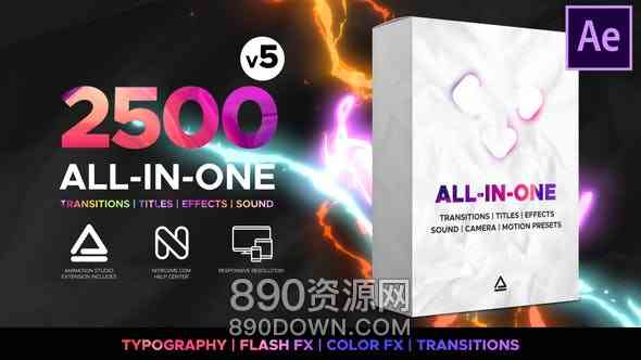 AE脚本2500+视频转场过渡特效预设包Animation Studio Transitions Library